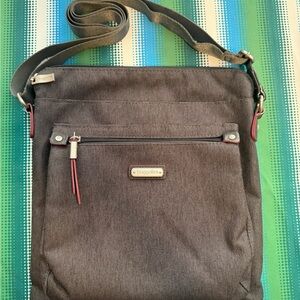 Baggallini Brown Crossbody Messenger Bag with Red Trim